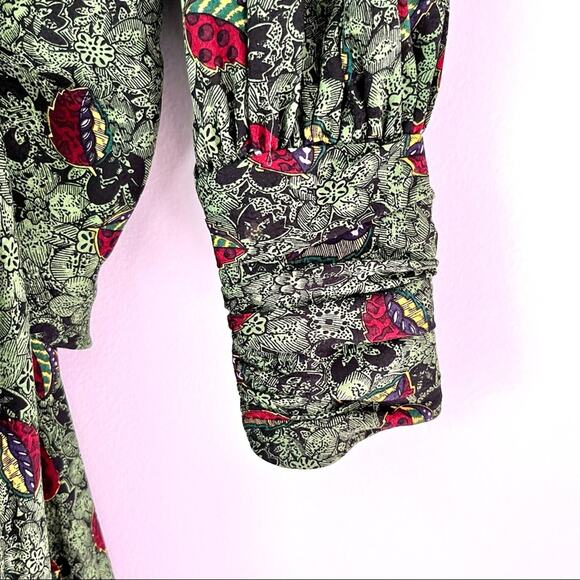 Vintage Stanley Platos green multi floral wrap tie waist blouse size 4 - Picture 2 of 13